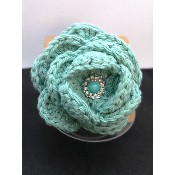 Hand Crafted Jewelry - Crochet Rose Flower Brooch Pin Handmade Jewelry Mint Green Vintage Center Piece